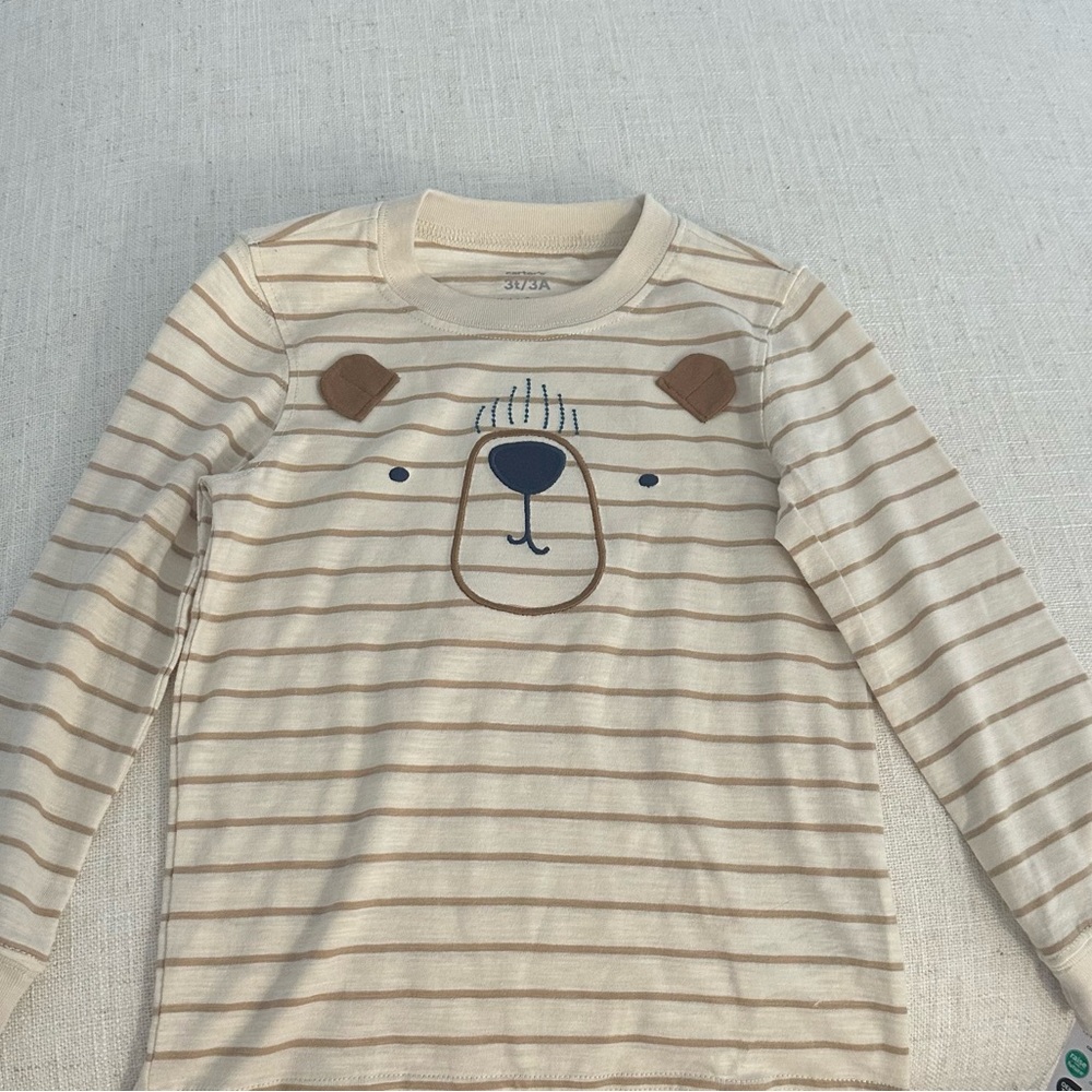 Carter's Cream & Tan Striped Bear Appliqué Long-Sleeve Tee